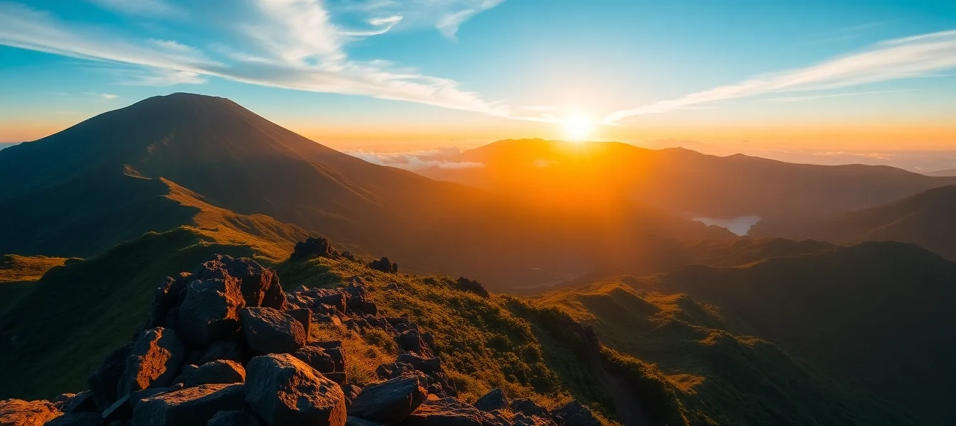 Majestic Mount Rinjani volcano with lush slopes and crater scenic view in Lombok, Indonesia.