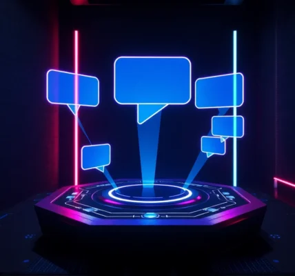Futuristic AI adult chat interface with holographic visuals and high-tech ambiance