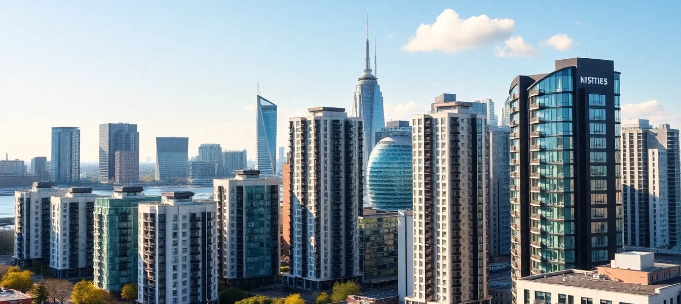 UK Real Estate Market insights with city skyline showing high-rise homes and vibrant cityscape