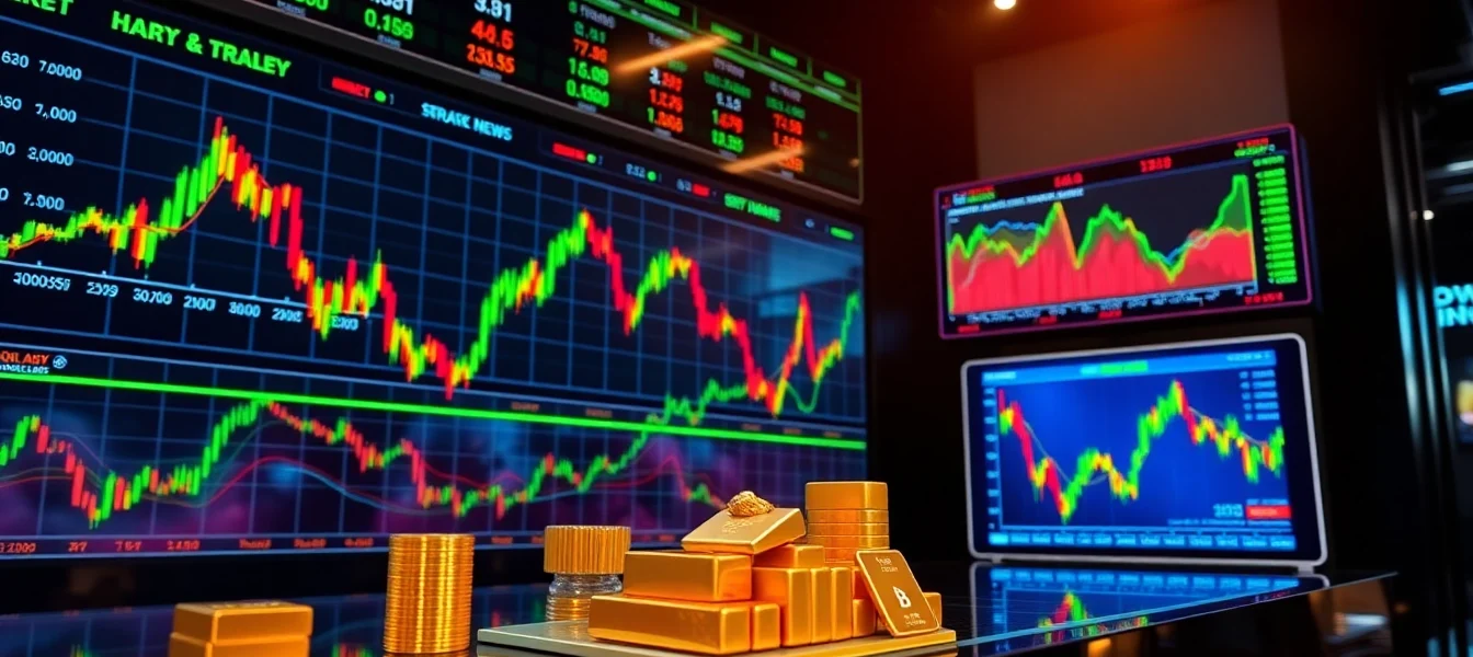 UK Stock Market News highlights today with stock charts, gold reaching record prices, and