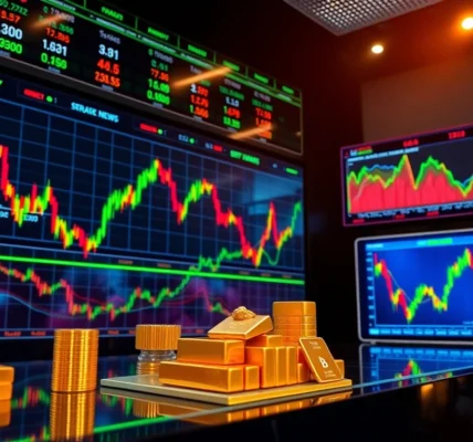 UK Stock Market News highlights today with stock charts, gold reaching record prices, and