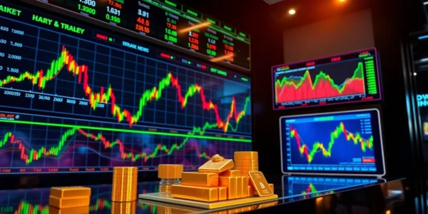 UK Stock Market News highlights today with stock charts, gold reaching record prices, and