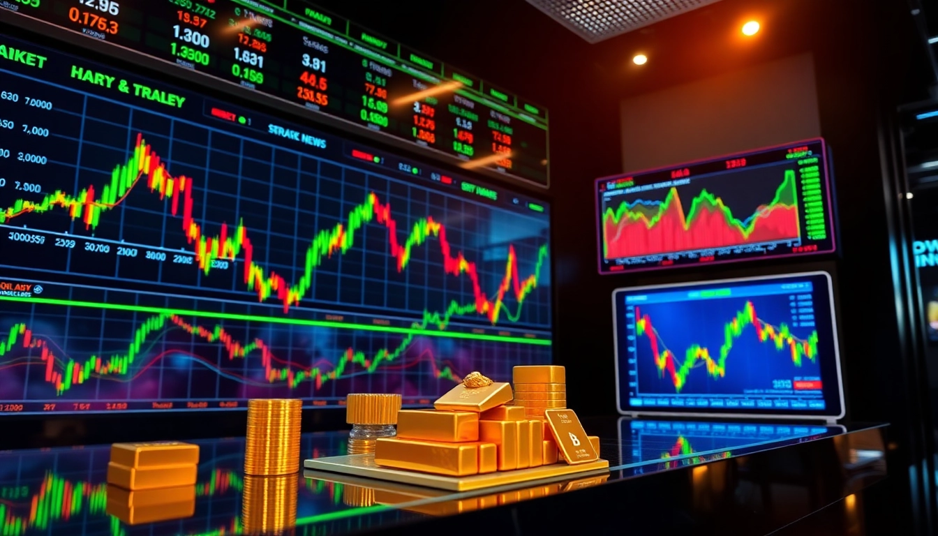 UK Stock Market News highlights today with stock charts, gold reaching record prices, and