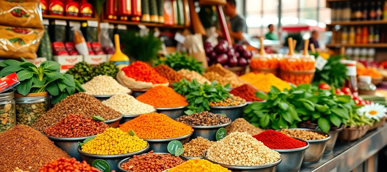Wholesalers sorting fresh spices and food products at a marketplace for bulk supply and distribution