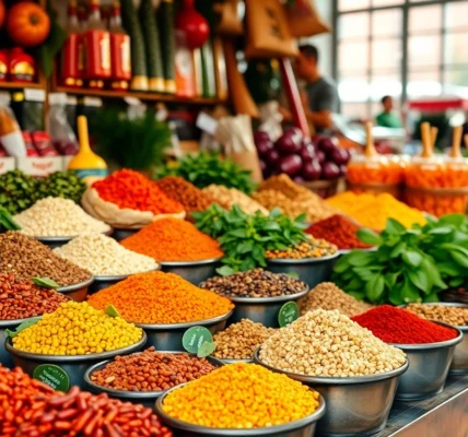 Wholesalers sorting fresh spices and food products at a marketplace for bulk supply and distribution