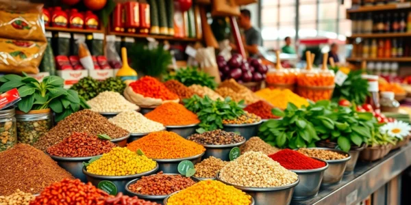 Wholesalers sorting fresh spices and food products at a marketplace for bulk supply and distribution